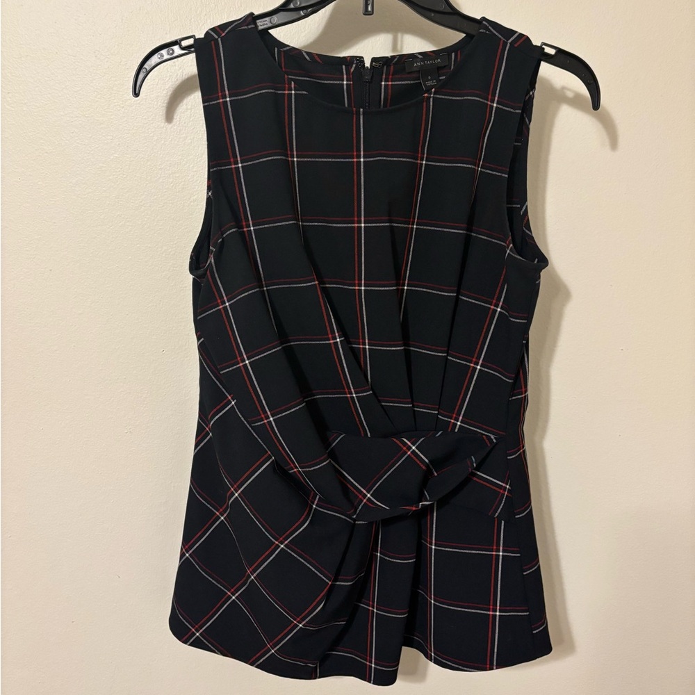 Ann Taylor Blue Sleeveless Tie Front Blouse